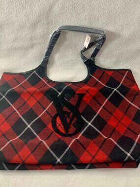 Victoria's Secret VS Red Plaid Holiday Large Tote Bag Brand New with Tags